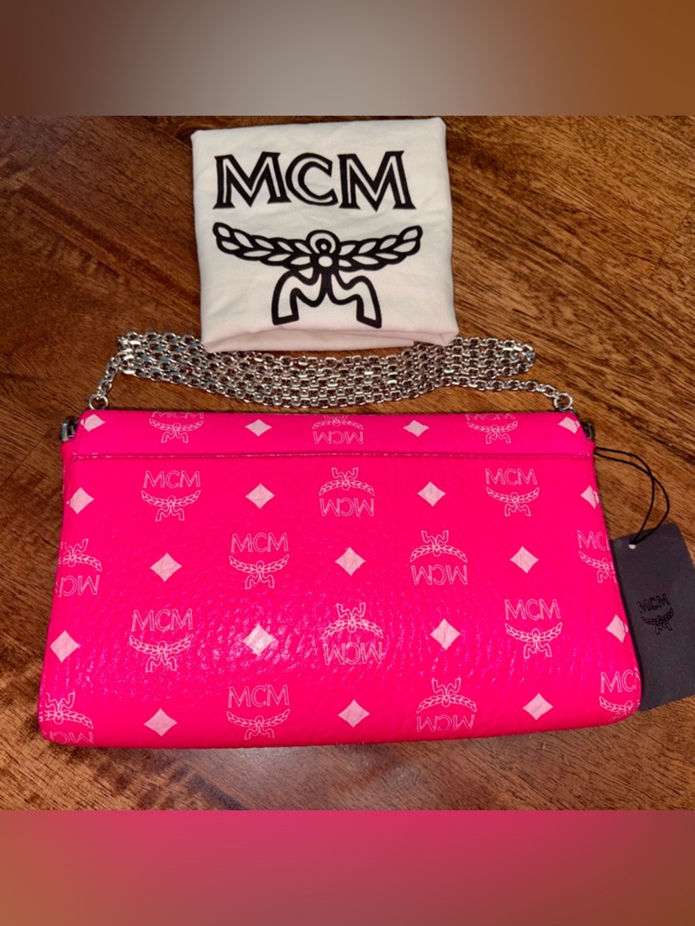 MCM EUC Medium Millie - NEON PINK Visetos Monogram Crossbody/Clutch - Picture 2 of 16